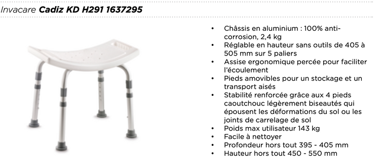 Chaise 2 en 1 ou Tabouret de douche -  CADIZ  - Invacare