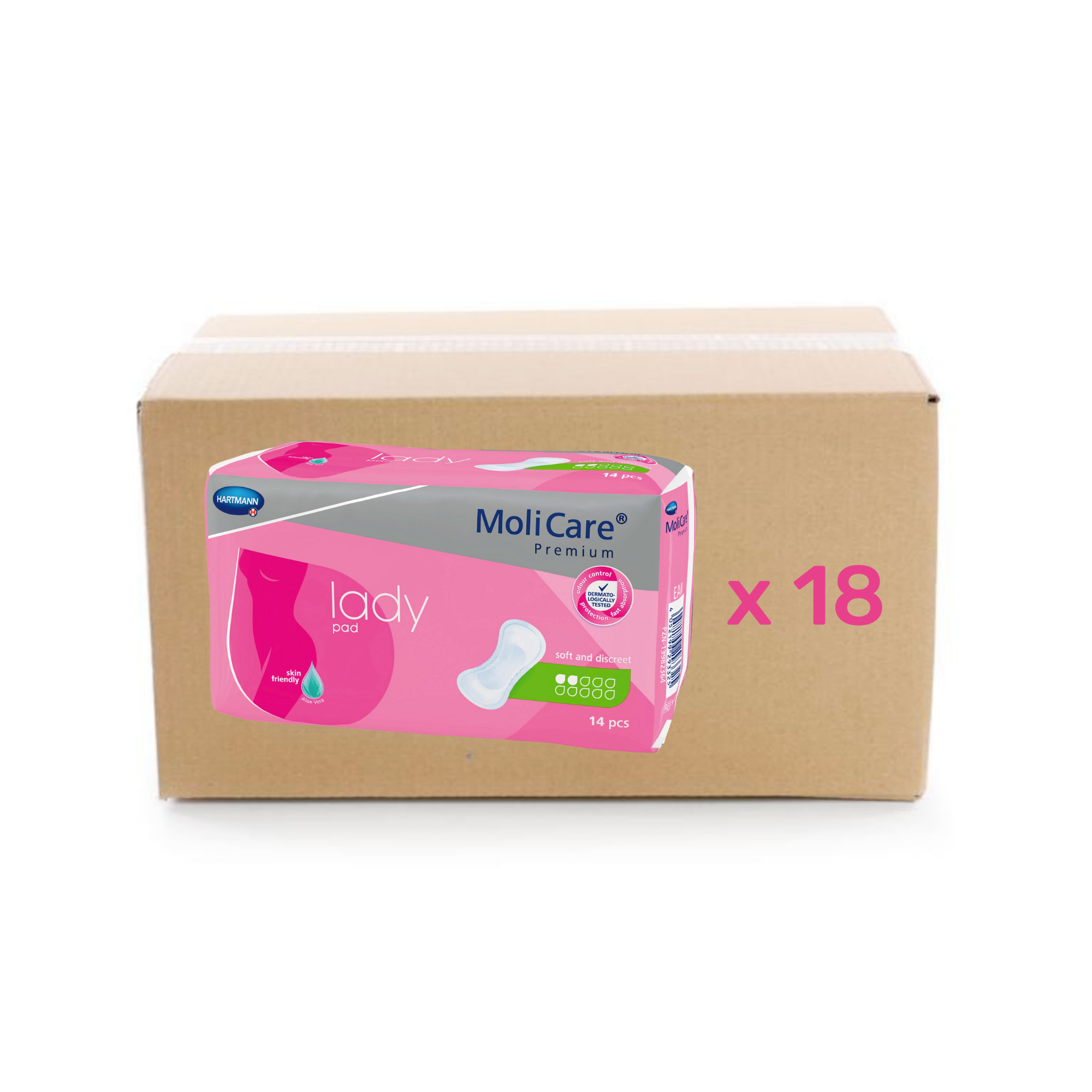 Protection anatomique Premium Lady Pad Molicare - 2 gouttes - carton 18x14U - Hartmann